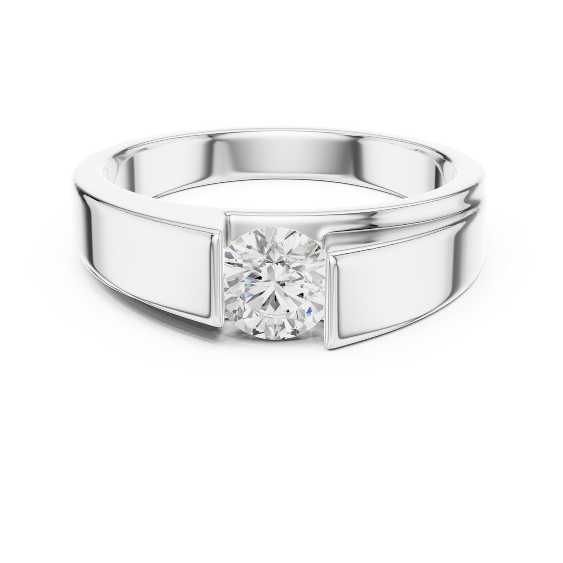  White Gold Round Diamond Tension-Set Band for Him Front View