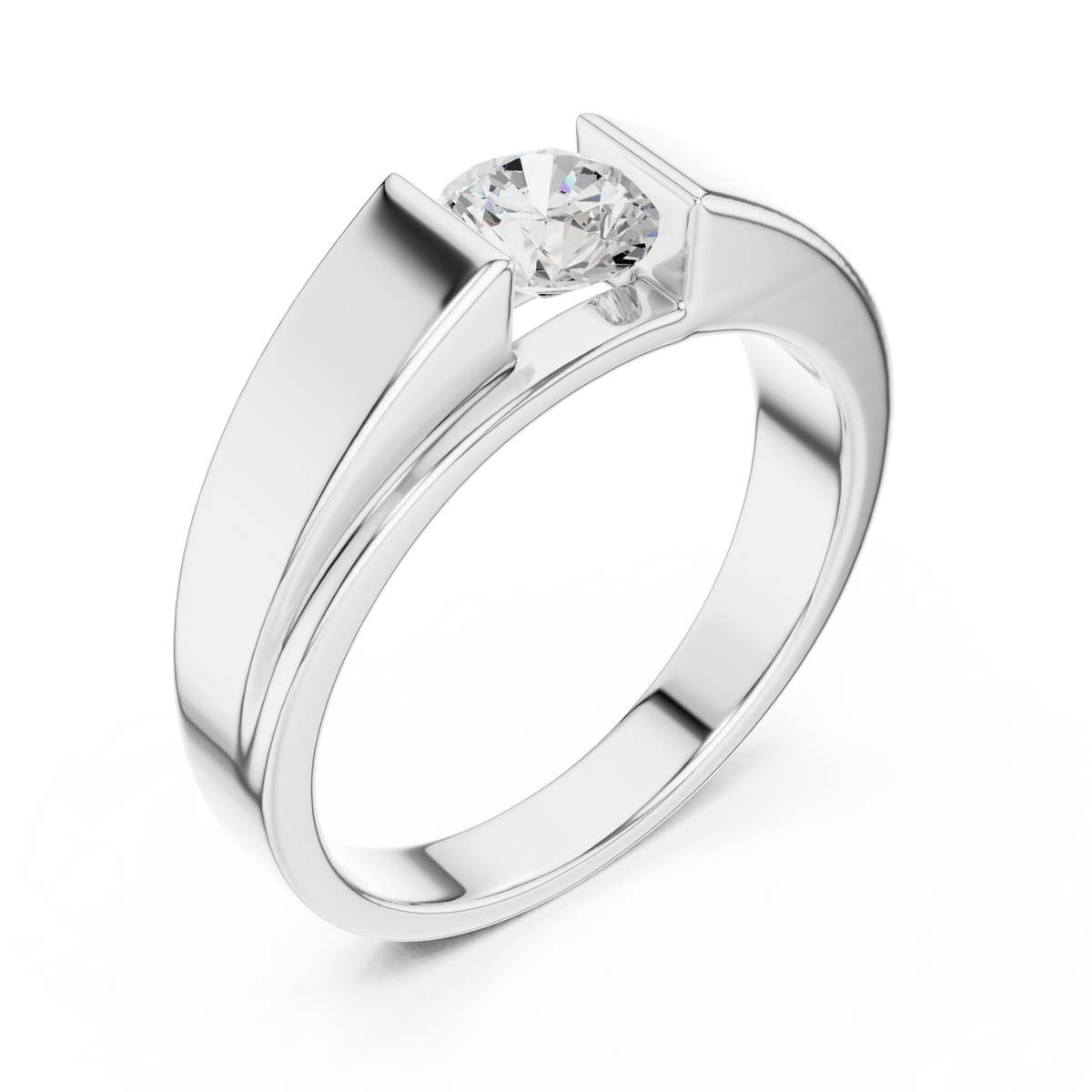  White Gold Round Diamond Tension-Set Band for Him Front View