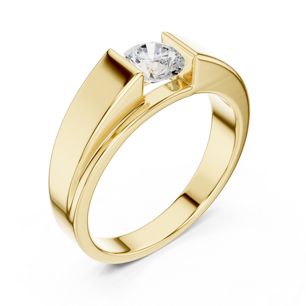 Gold Round Diamond Tension-Set Band for Him Front View