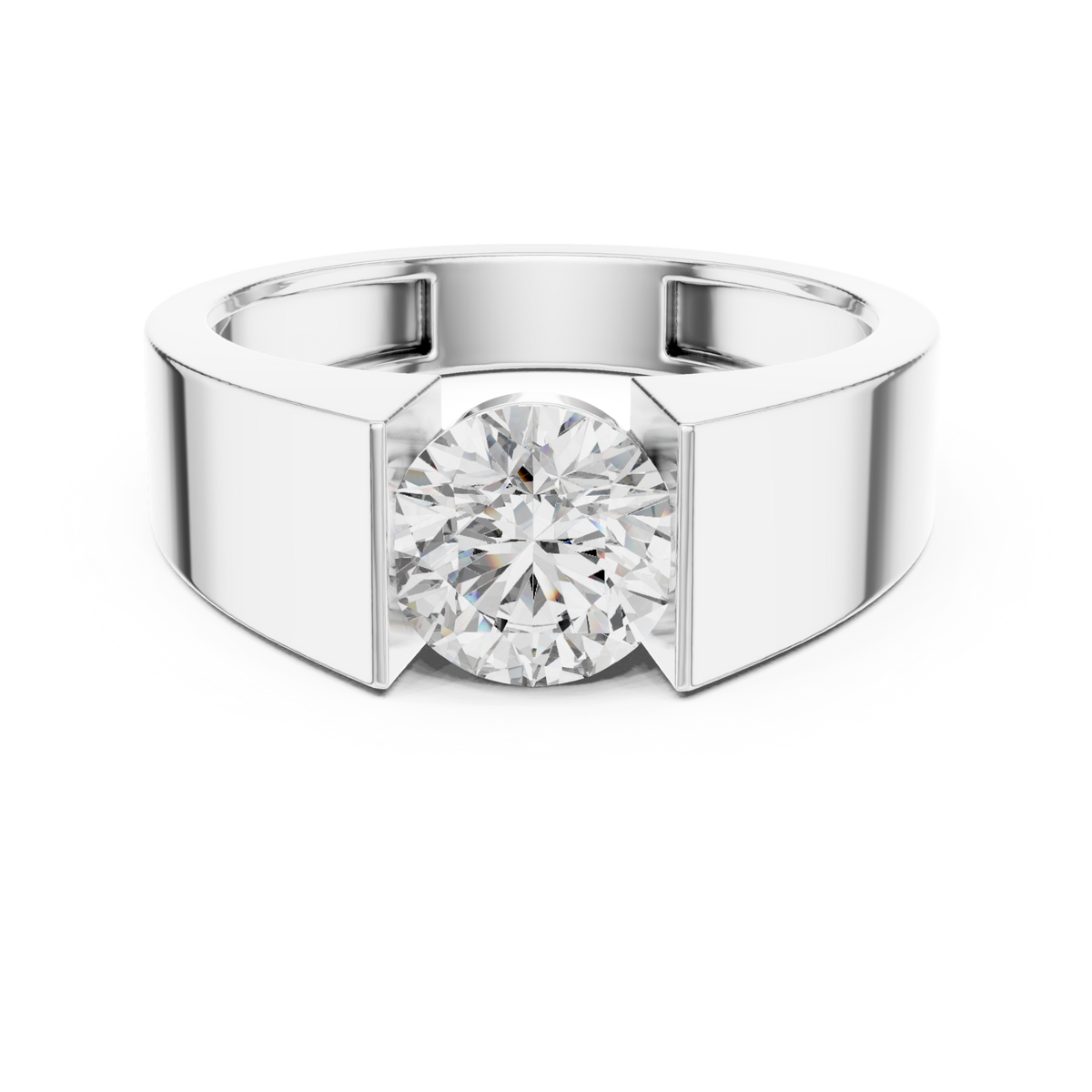  White Gold Round Diamond Tension Ring for Him Detail View