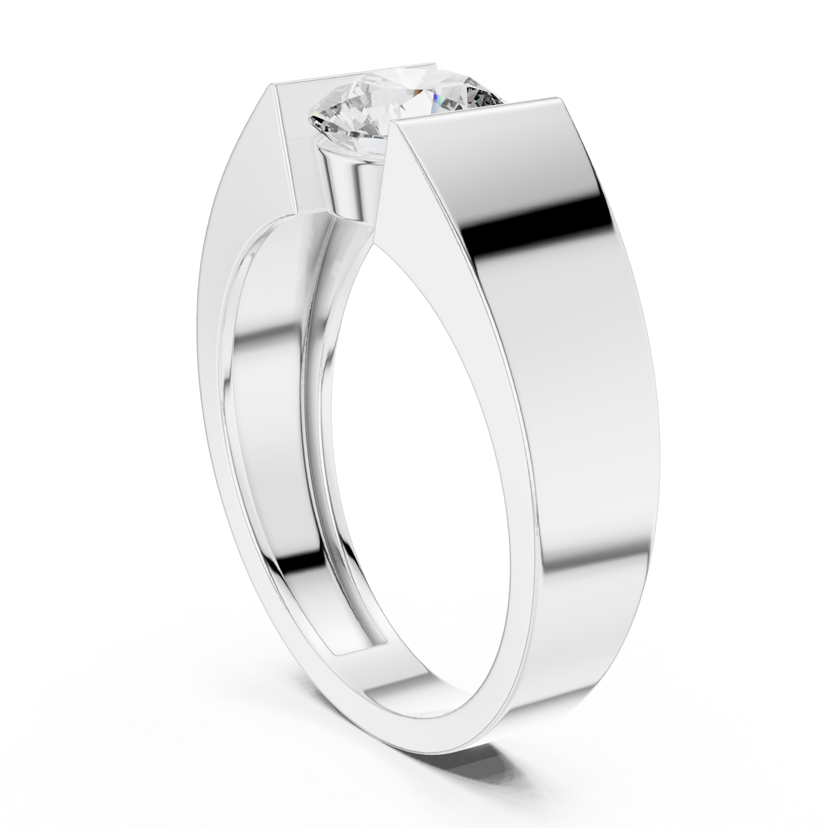  White Gold Round Diamond Tension Ring for Him Side View