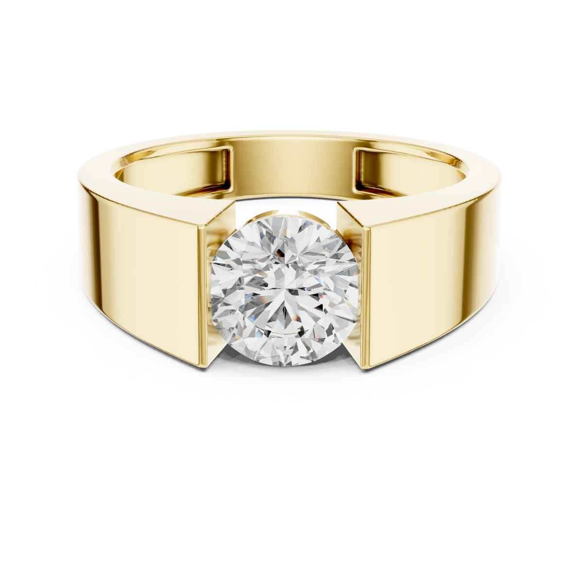  Gold Round Diamond Tension Ring for Him Detail View