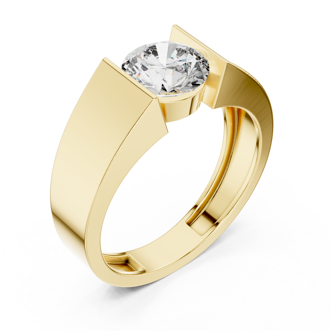Gold Round Diamond Tension Ring for Him Front View