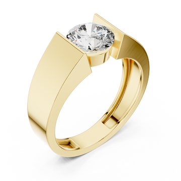 Gold Round Diamond Tension Ring for Him Front View