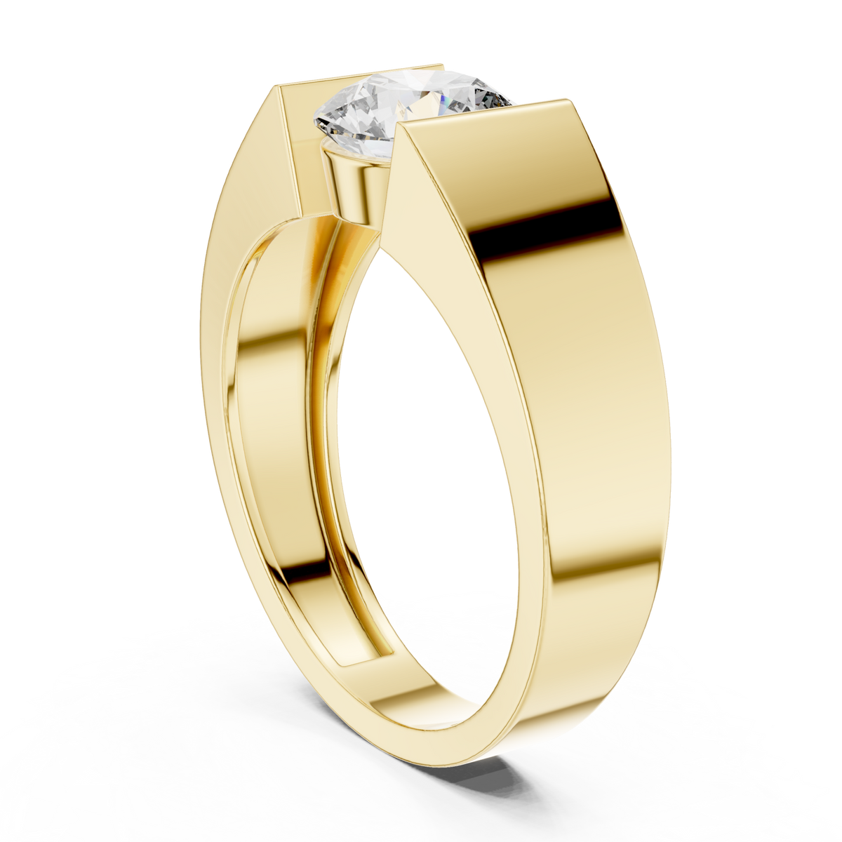  Gold Round Diamond Tension Ring for Him Side View