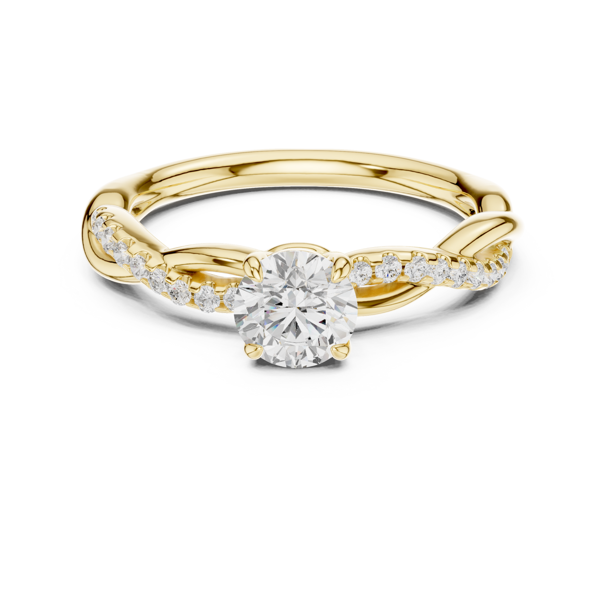 Round diamond twisted vine engagement ring yellow gold detail view