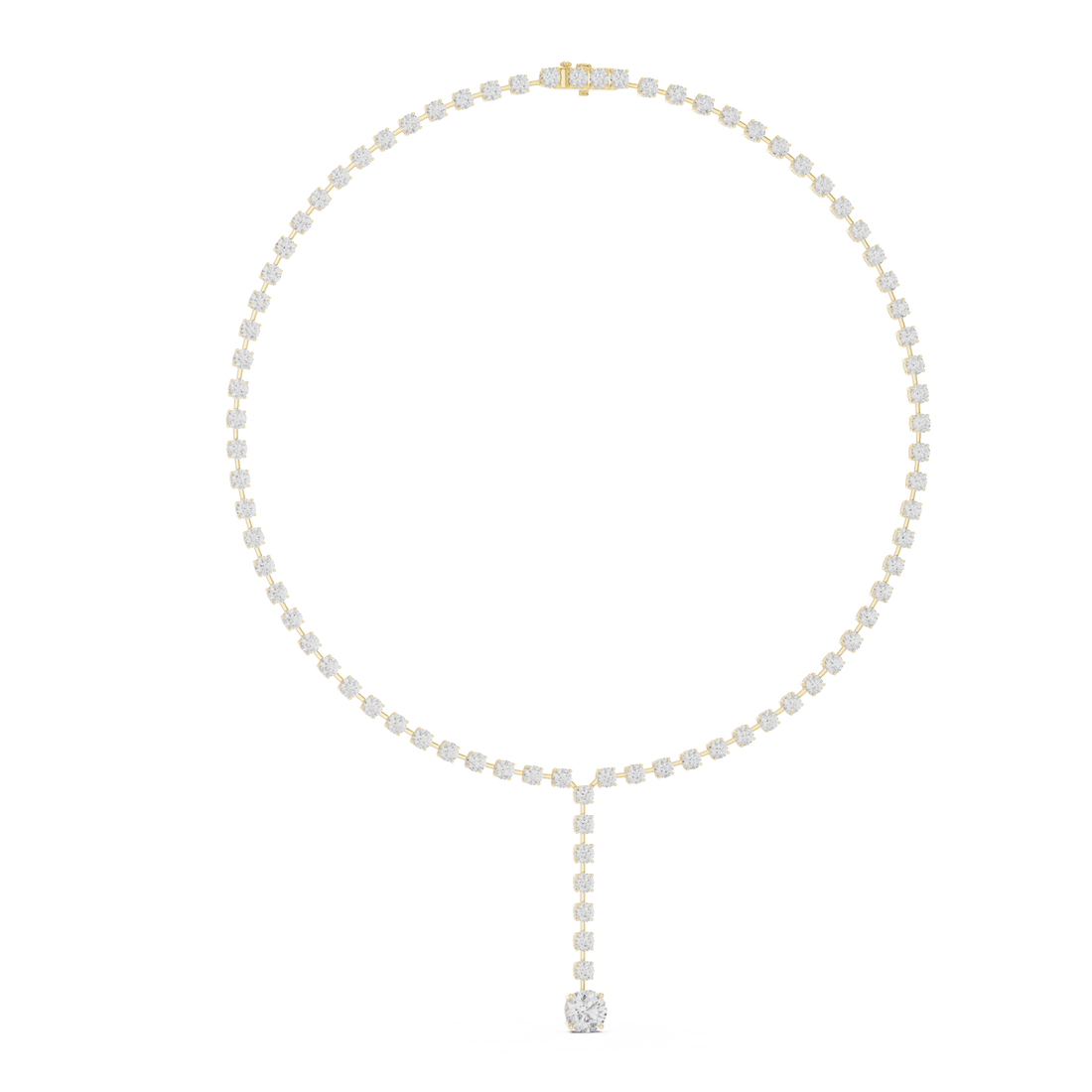Round diamond y-drop necklace yellow gold front view