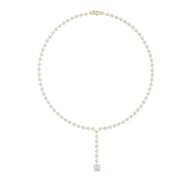 Round diamond y-drop necklace yellow gold front view