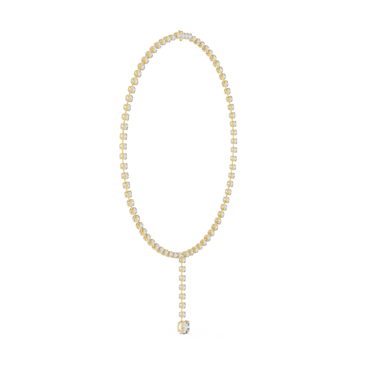 Round diamond y-drop necklace yellow gold side view