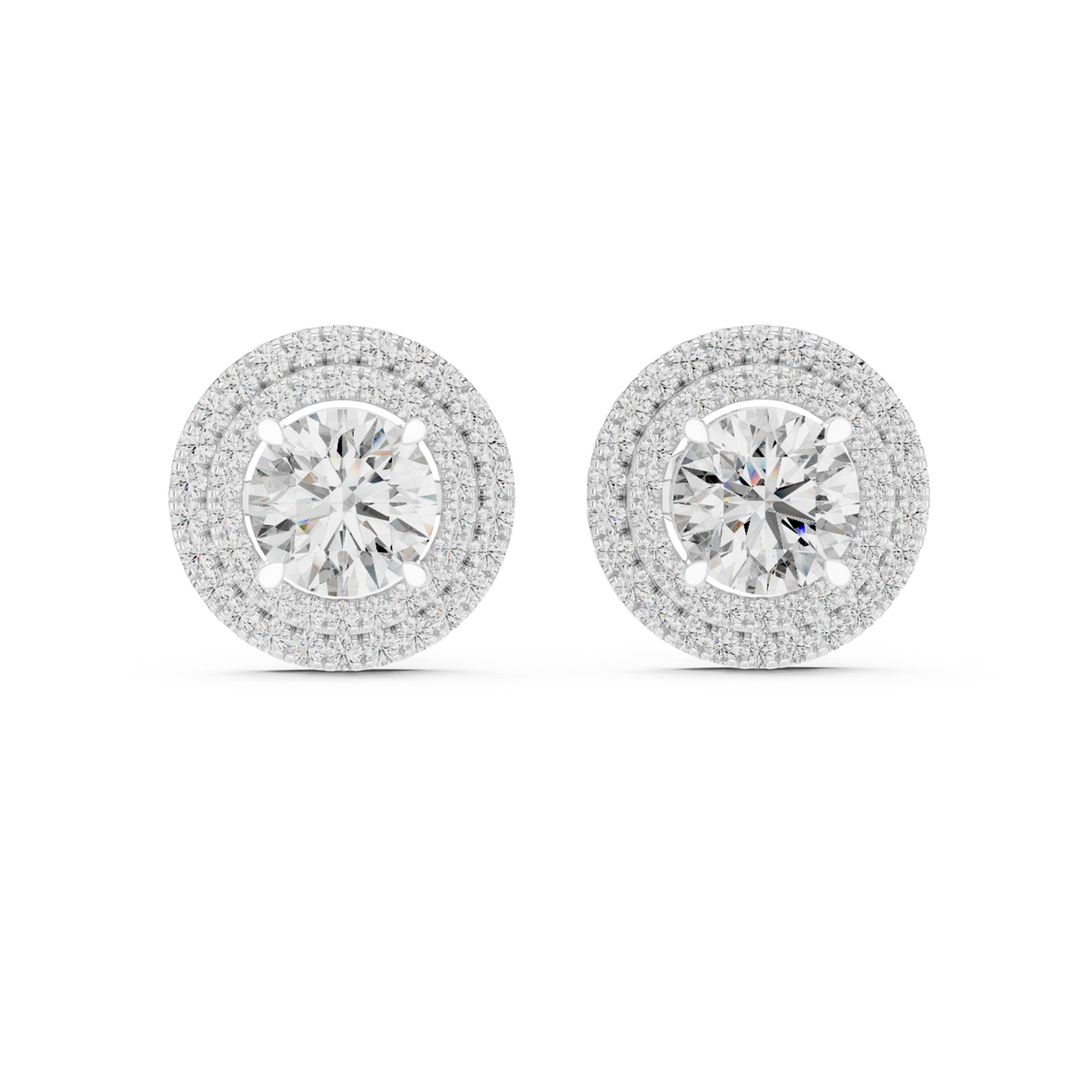  White Gold Round Double Halo Studs Detail View