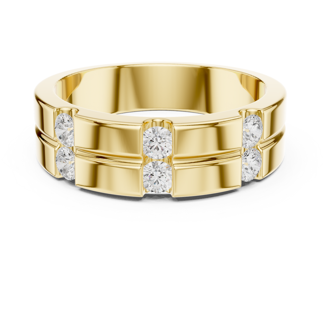 Gold Round Duo Grid Band for Him Front View