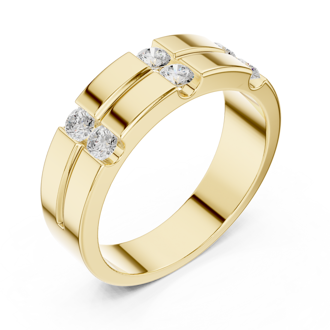 Gold Round Duo Grid Band for Him Front View