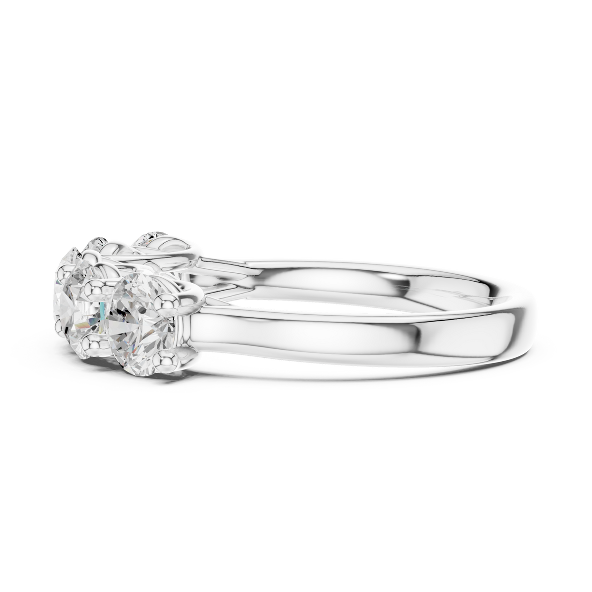 Round five-stone trellis anniversary band white gold angle view