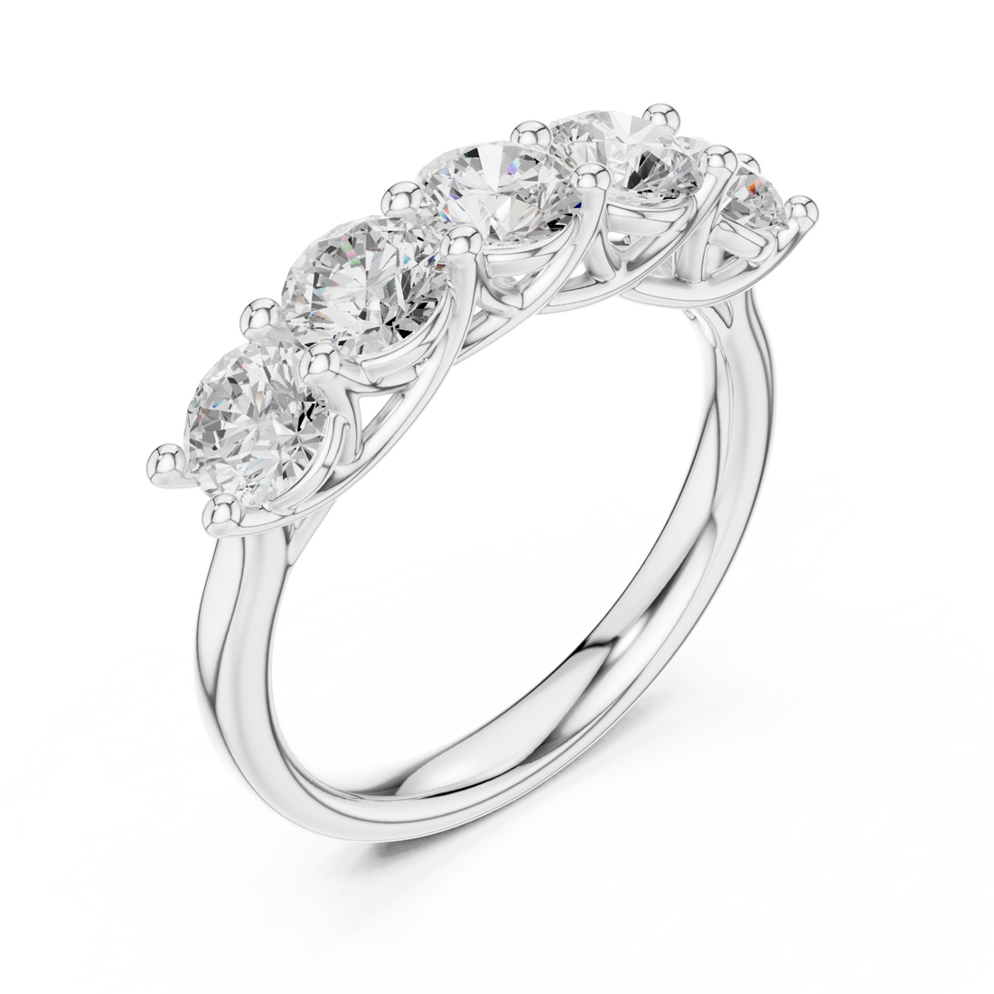 Round five-stone trellis anniversary band white gold front view