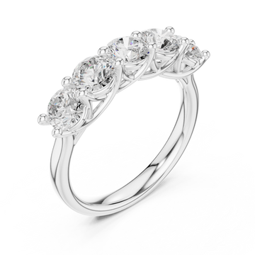 Round five-stone trellis anniversary band white gold front view