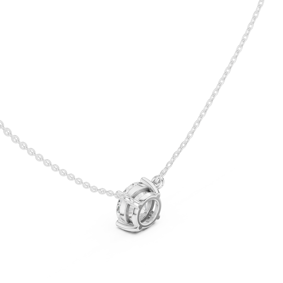 Round floating solitaire pendant white gold angle view