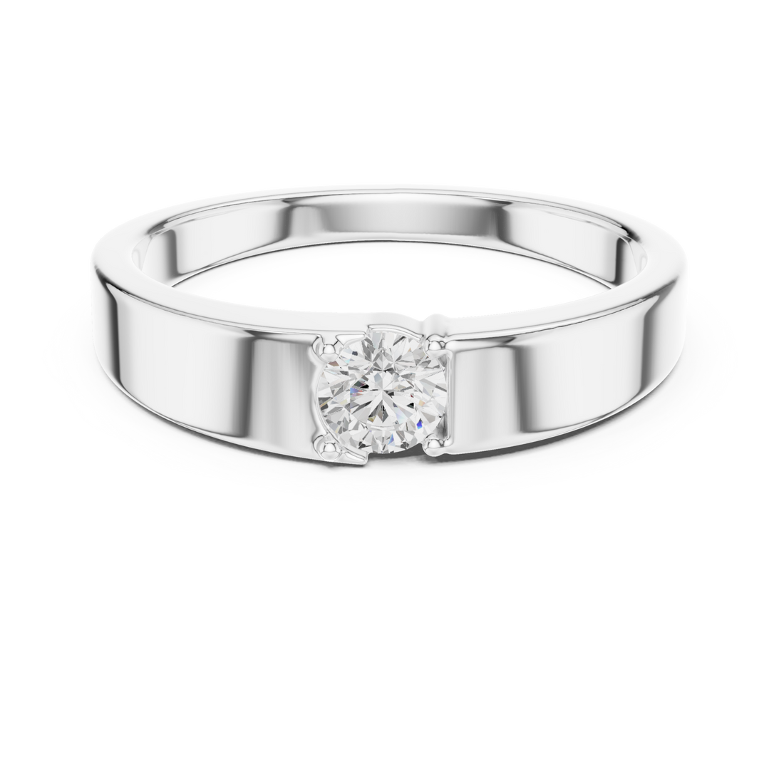  White Gold Round Floating Solitaire Ring for Him Front View