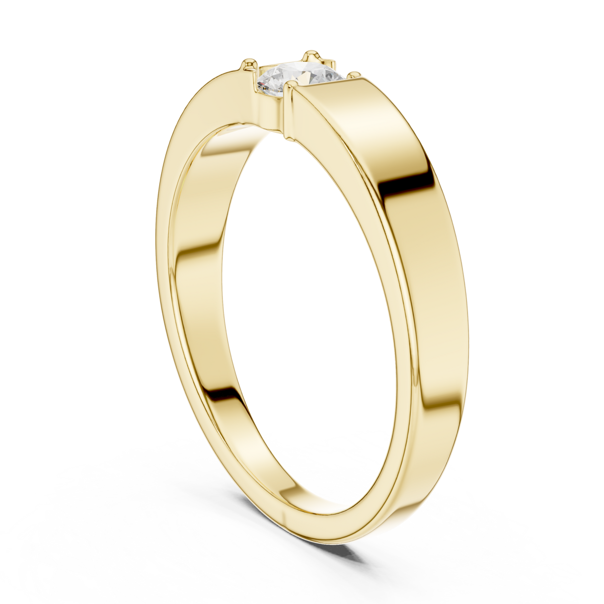  Gold Round Floating Solitaire Ring for Him Side View
