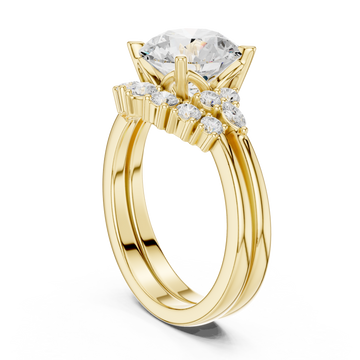 Round floral cluster bridal set yellow gold front view