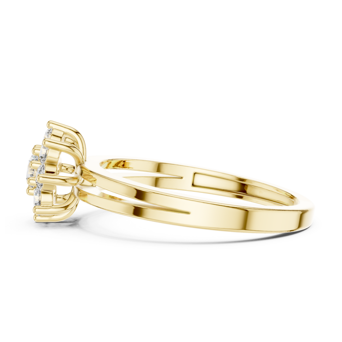 Round floret crown ring yellow gold front view