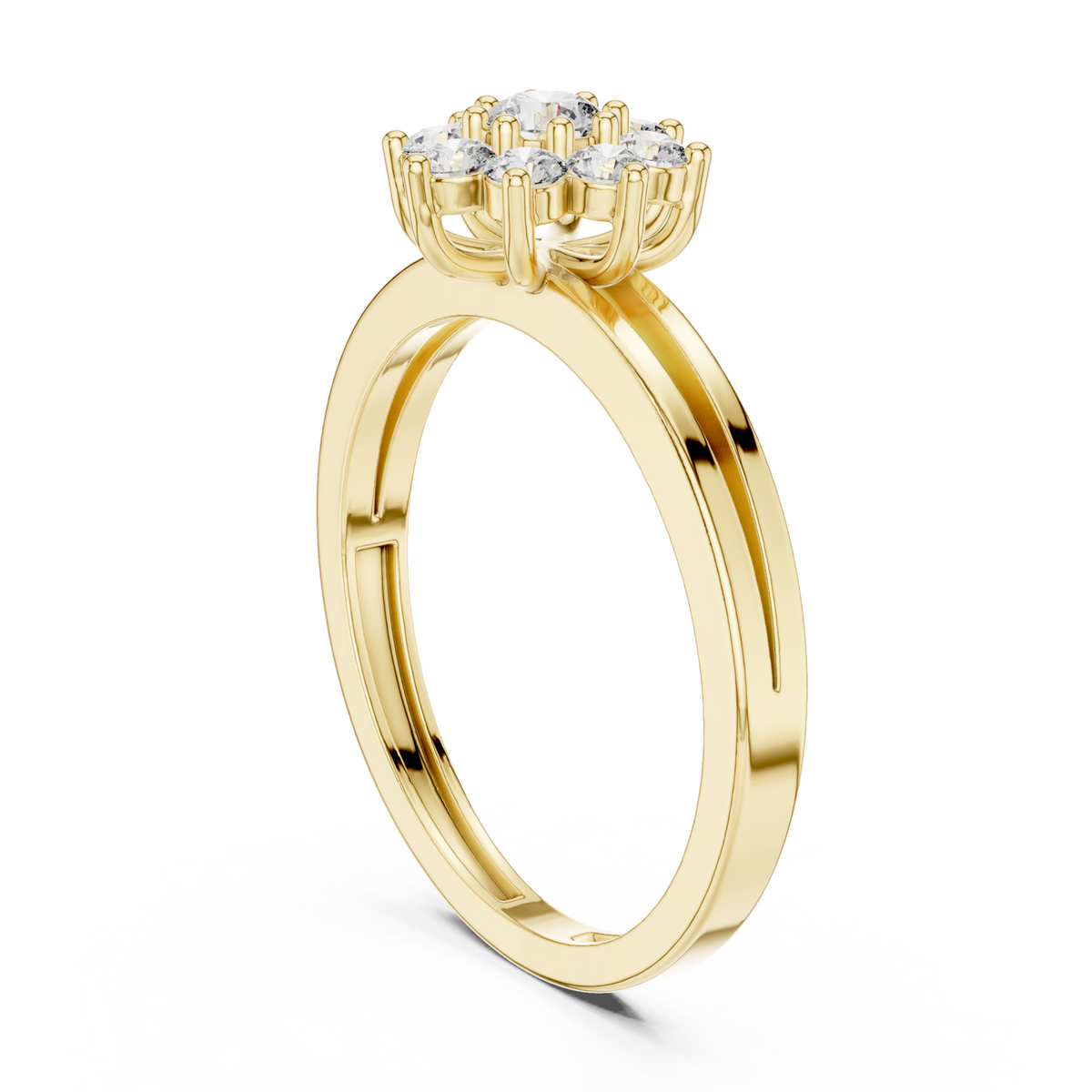 Round floret crown ring yellow gold side view