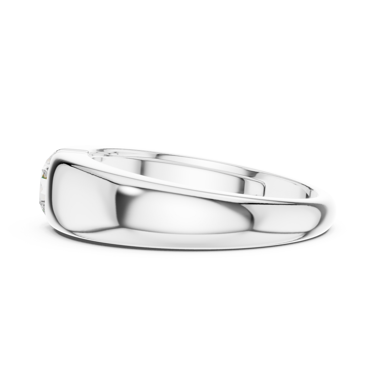  White Gold Round Flush Dome Band Ring for Him Angle View