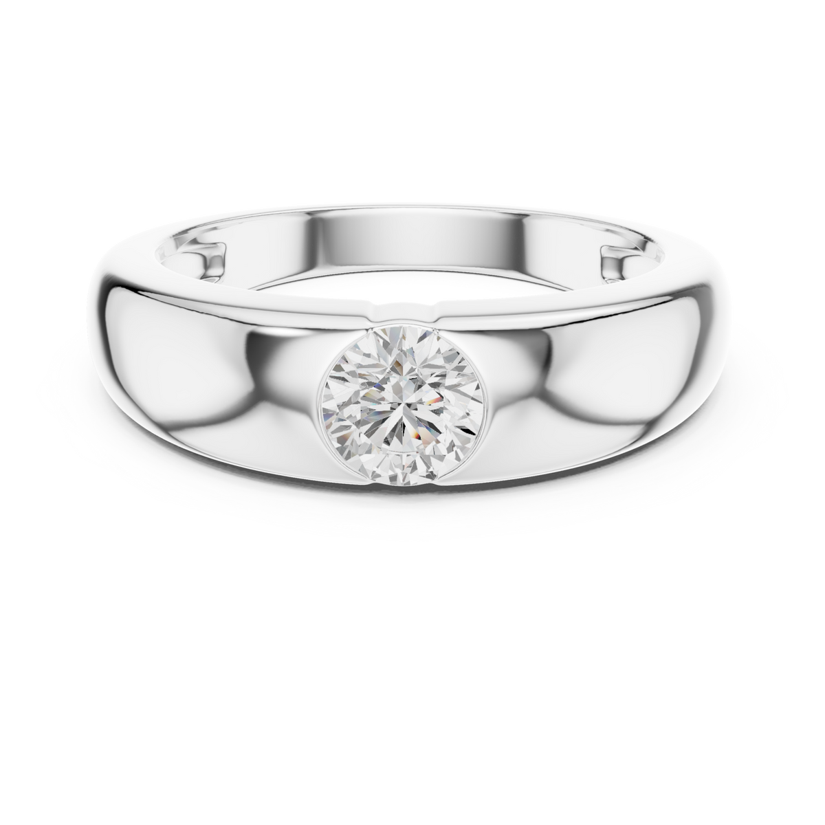  White Gold Round Flush Dome Band Ring for Him Detail View