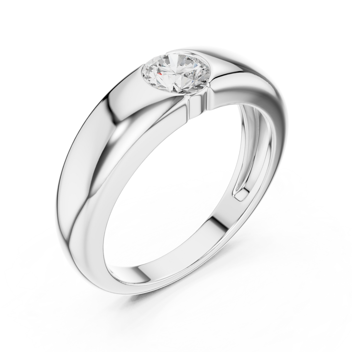  White Gold Round Flush Dome Band Ring for Him Front View