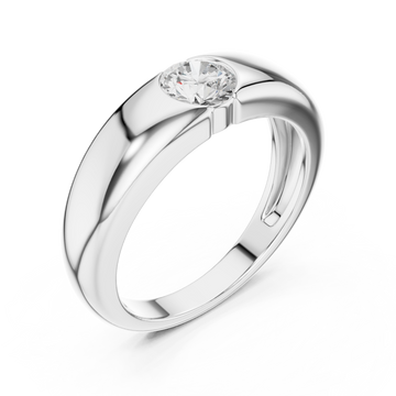  White Gold Round Flush Dome Band Ring for Him Front View