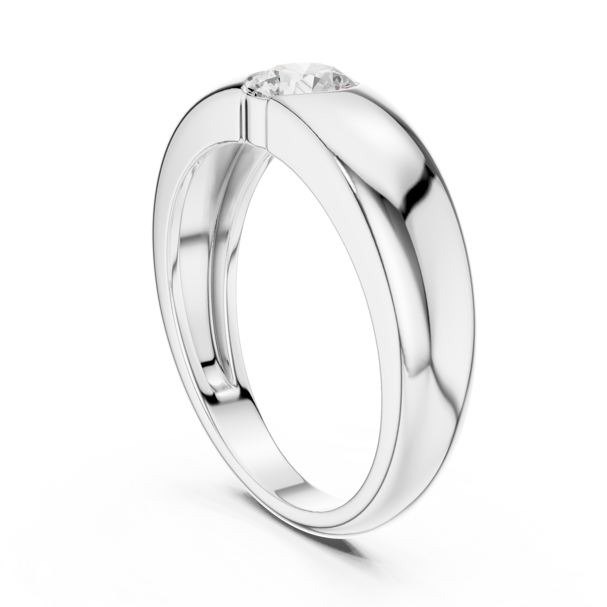  White Gold Round Flush Dome Band Ring for Him Side View