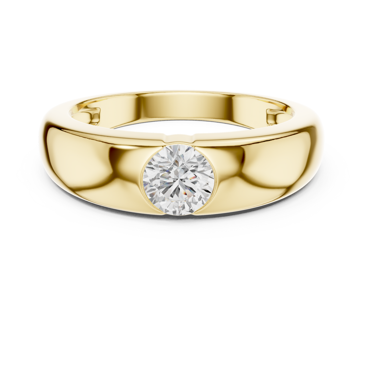  Gold Round Flush Dome Band Ring for Him Detail View