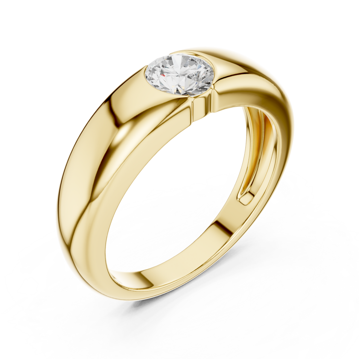 Gold Round Flush Dome Band Ring for Him Front View