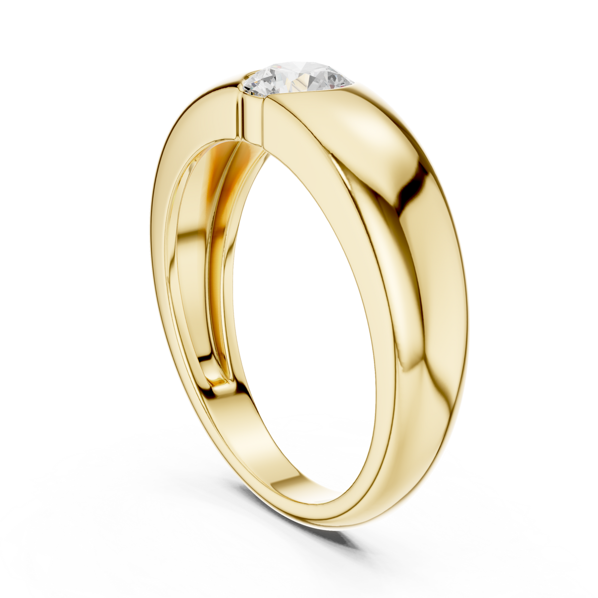  Gold Round Flush Dome Band Ring for Him Side View
