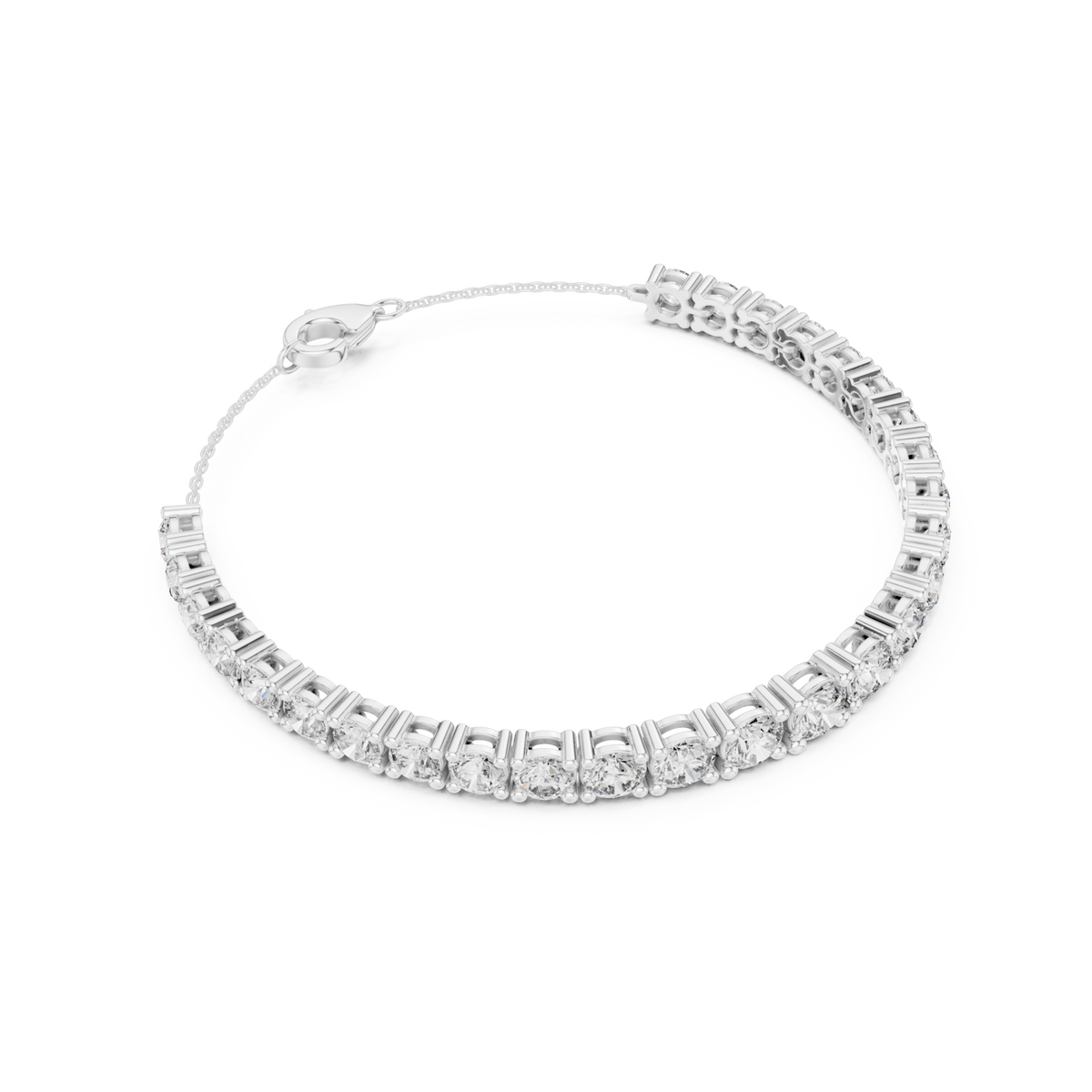  White Gold Round Half-Tennis Chain Bracelet Side View