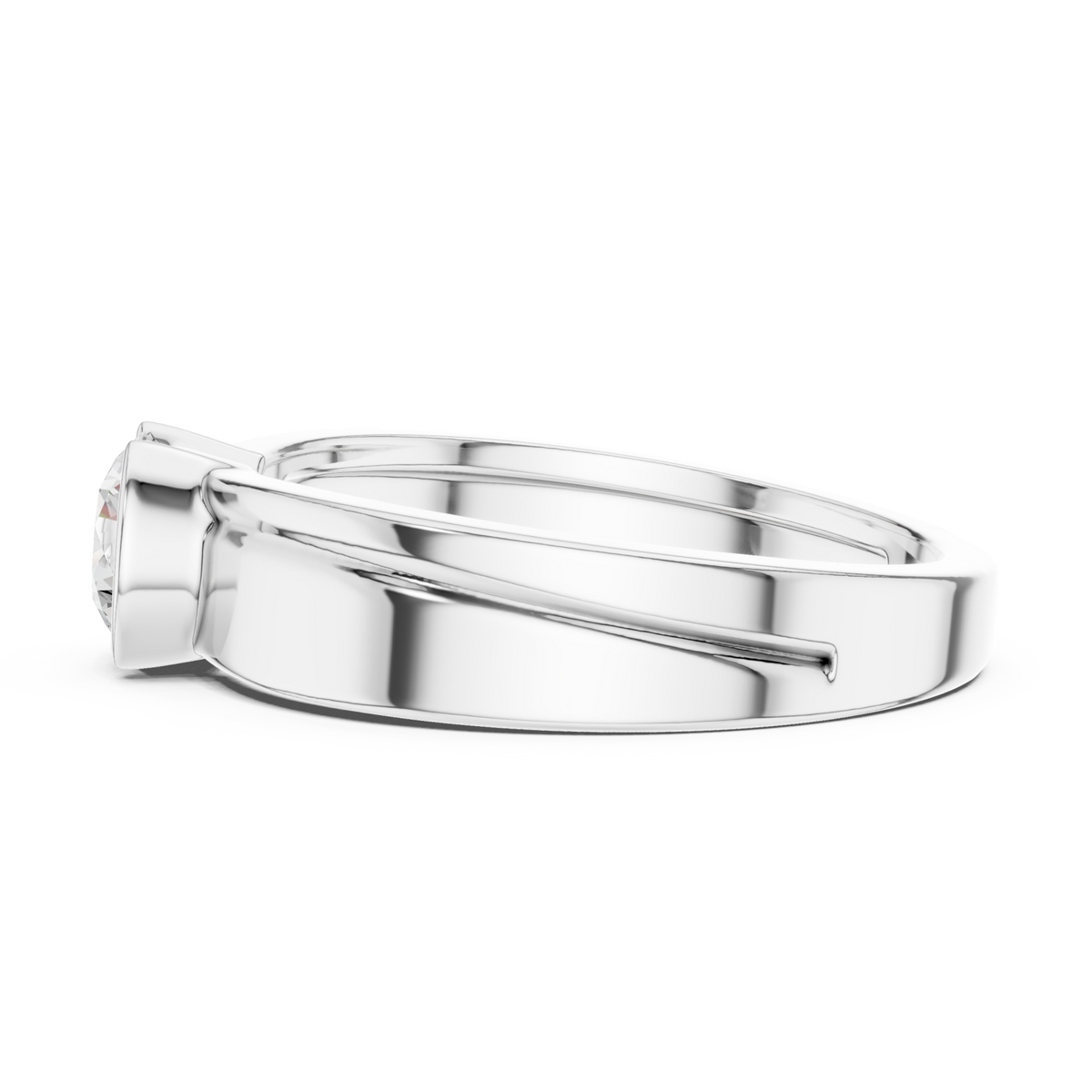  White Gold Round Half Bezel Rail Ring for Him Angle View