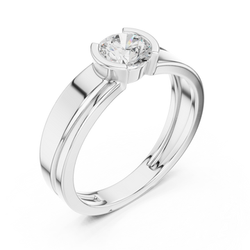 White Gold Round Half Bezel Rail Ring for Him Front View