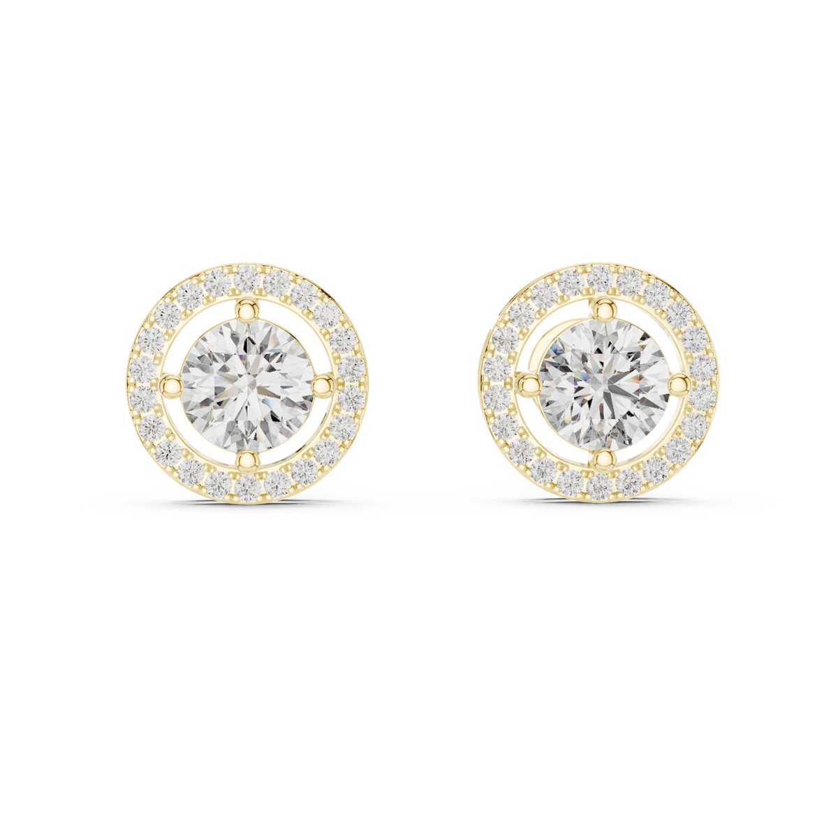  Gold Round Halo Gallery Studs Detail View