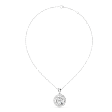 Round halo pendant white gold front view