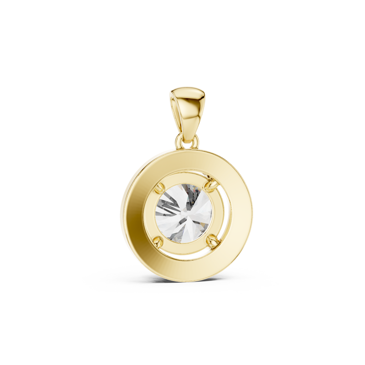 Round halo pendant yellow gold detail view