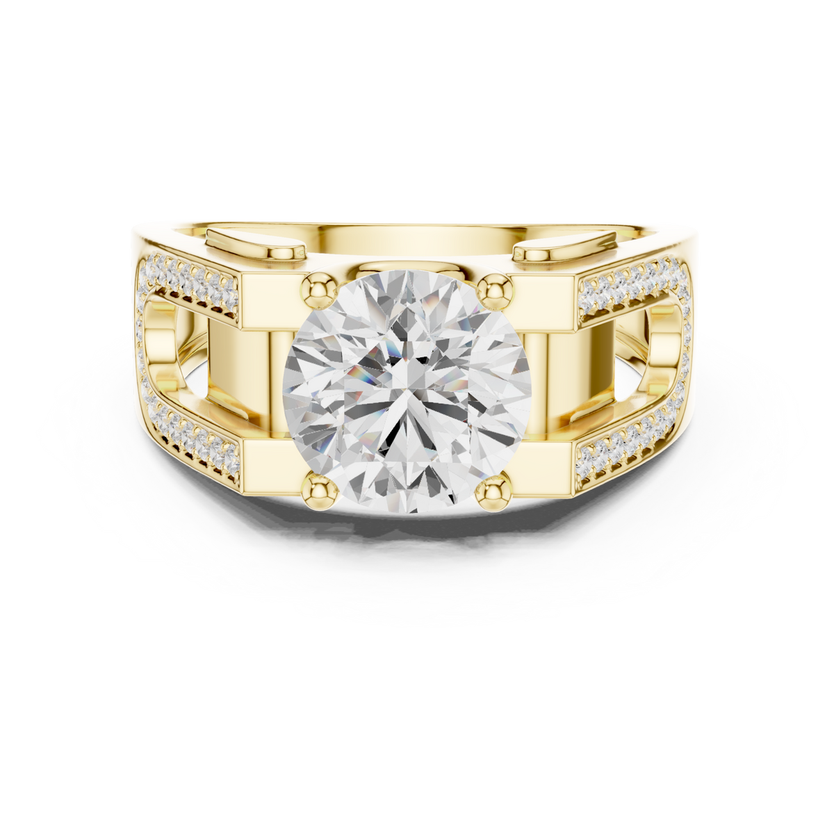  Gold Round Horseshoe Pave Ring for Him Detail View