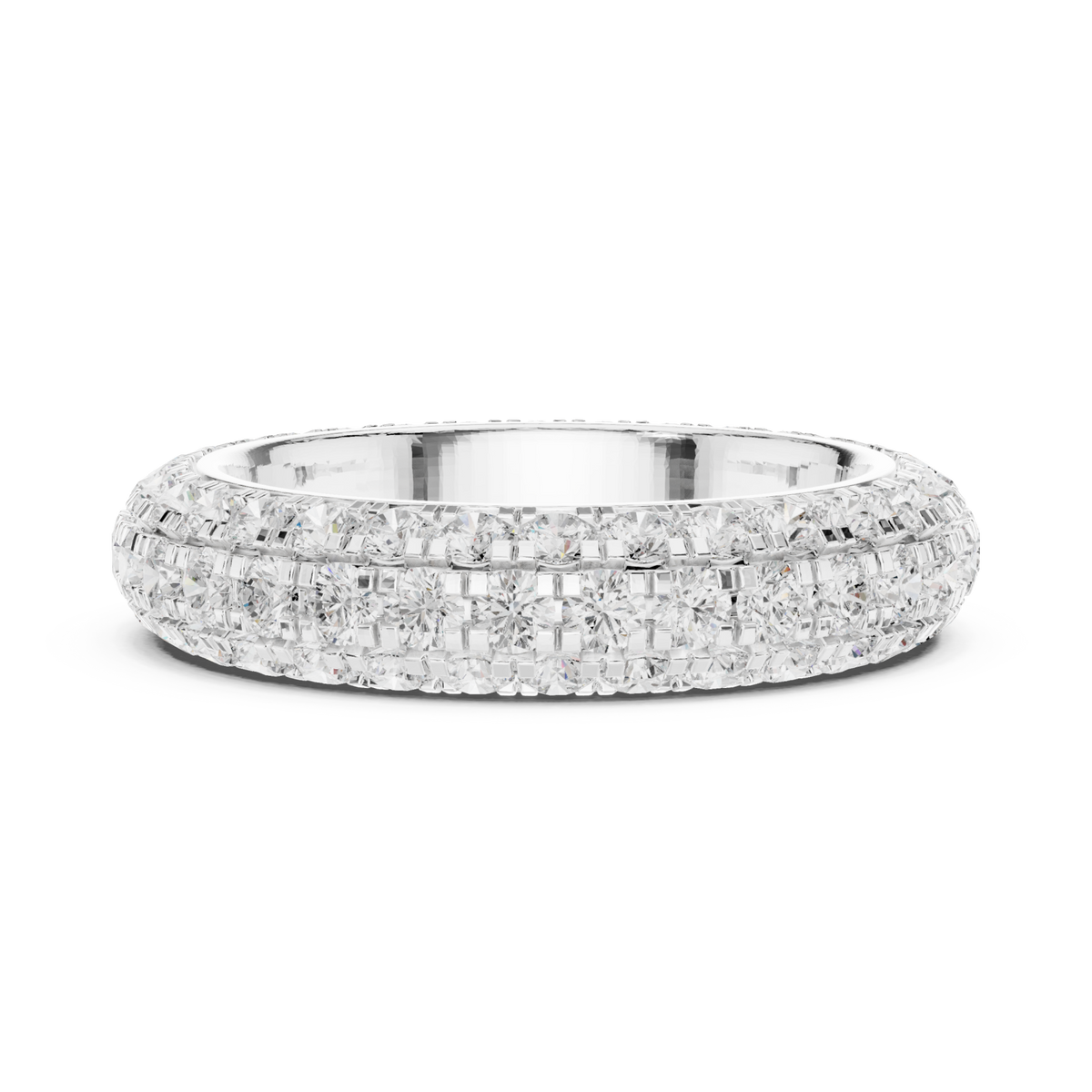 Round pave dome eternity band white gold angle view