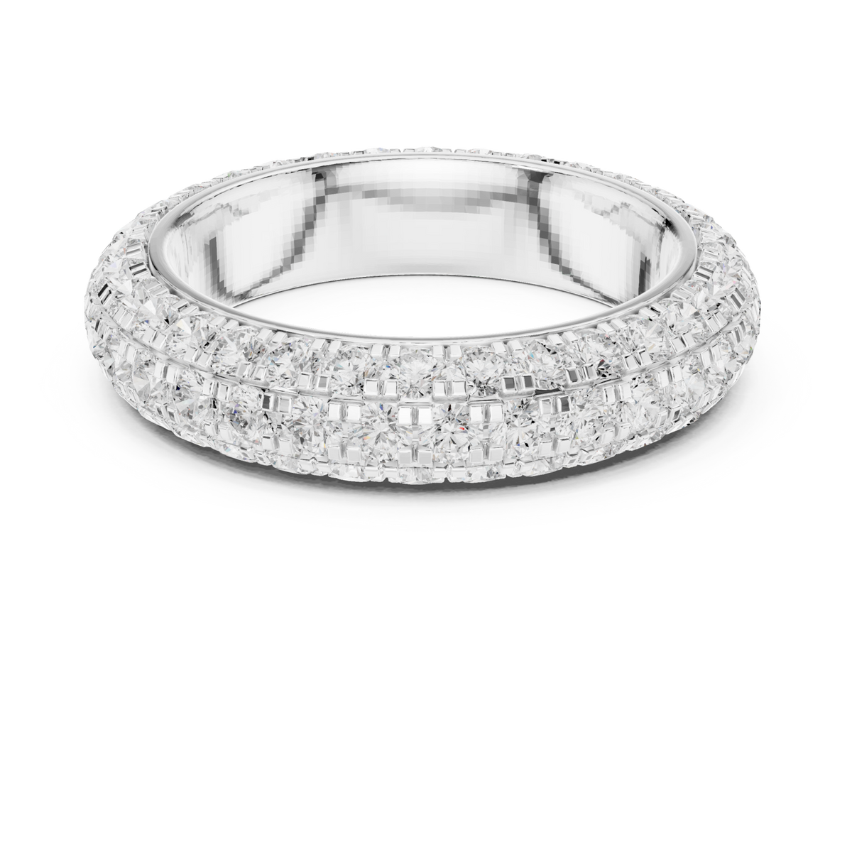 Round pave dome eternity band white gold detail view