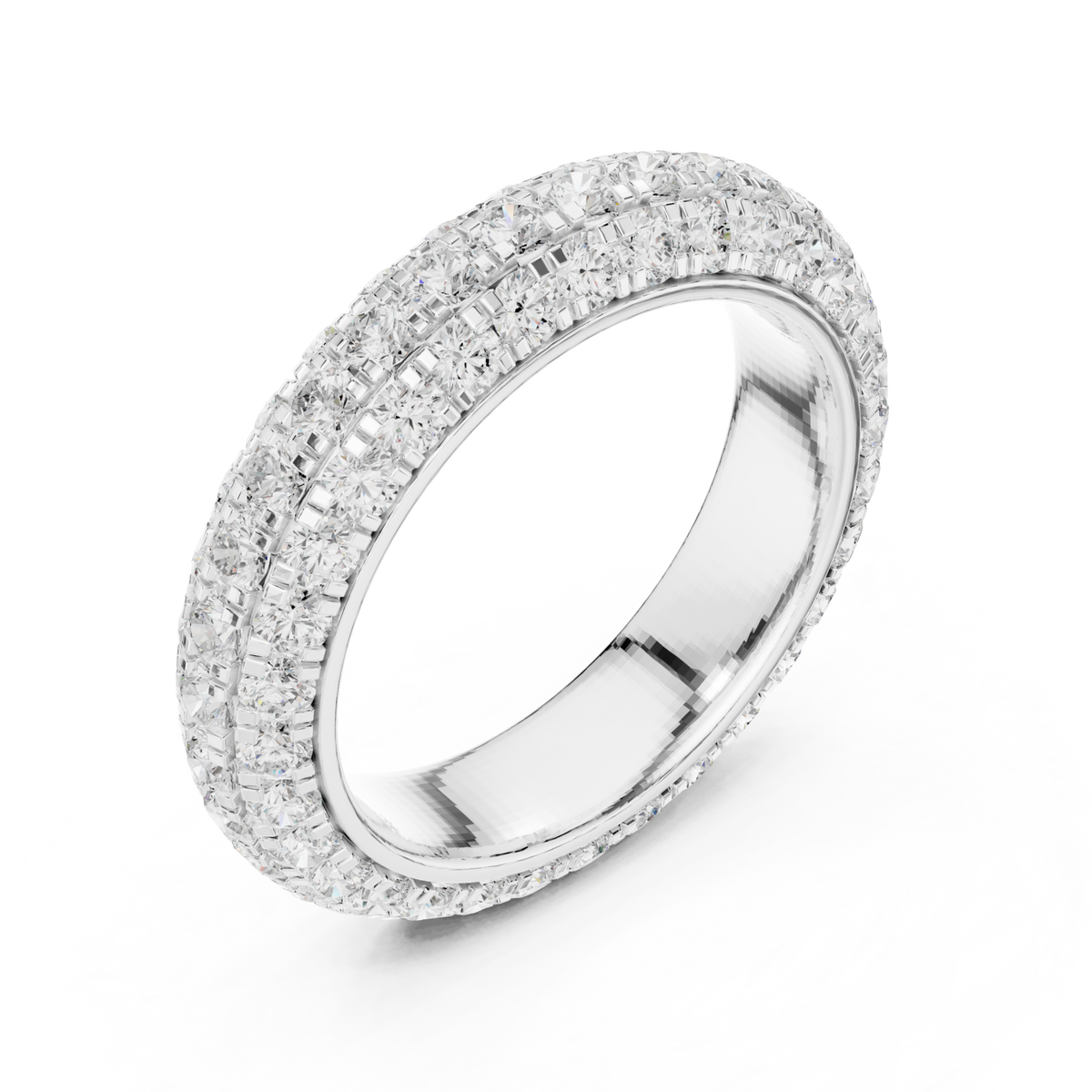 Round pave dome eternity band white gold front view
