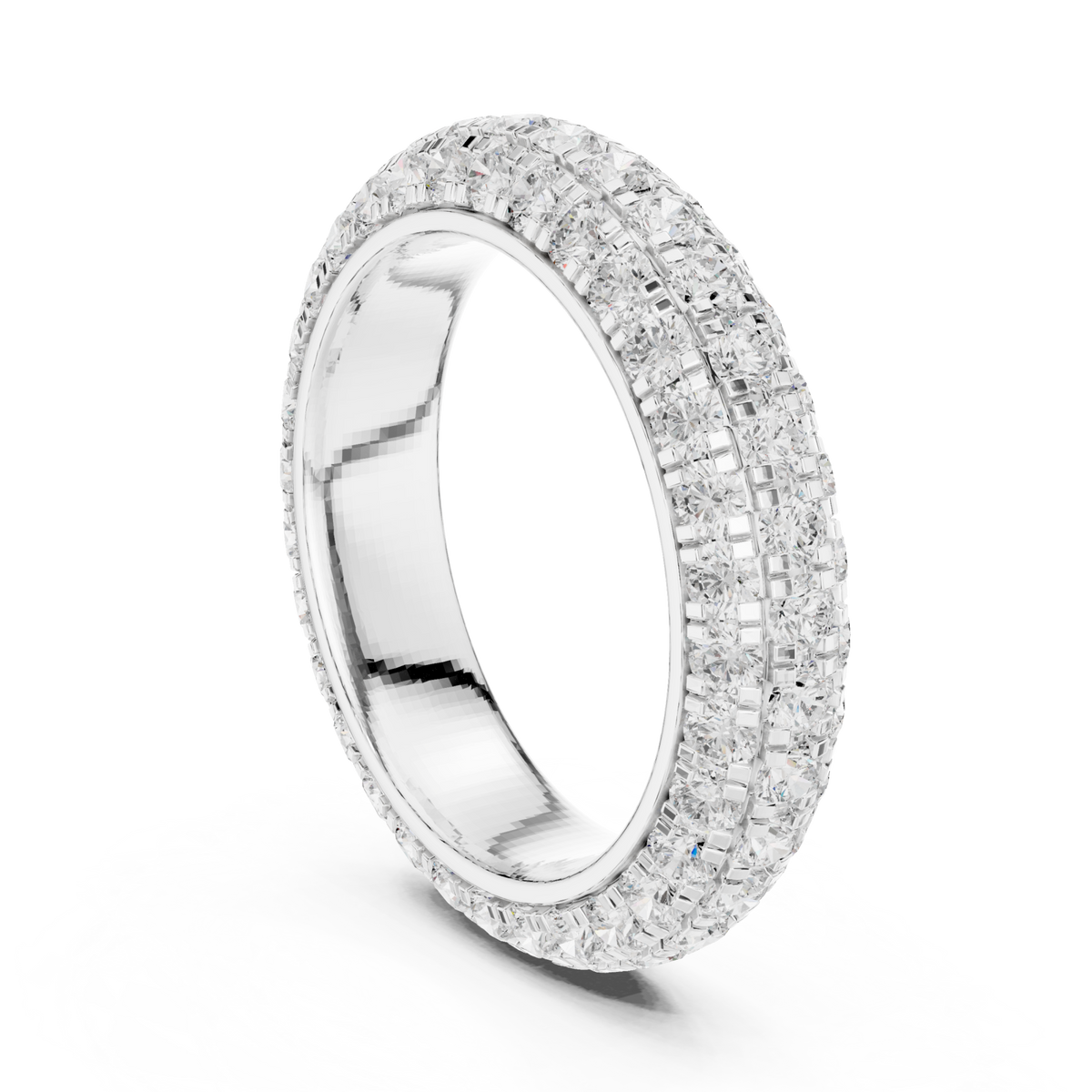 Round pave dome eternity band white gold side view