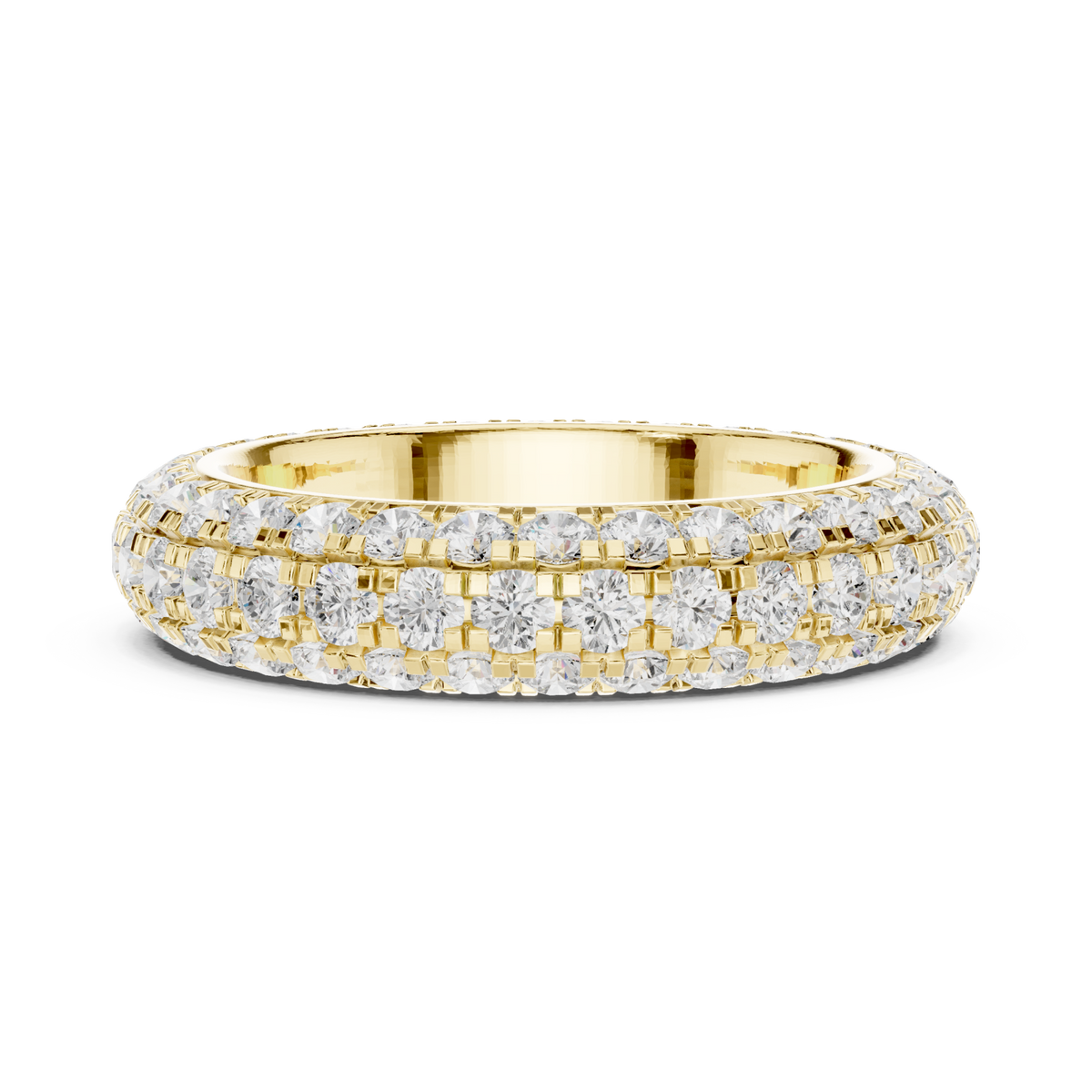 Round pave dome eternity band yellow gold angle view
