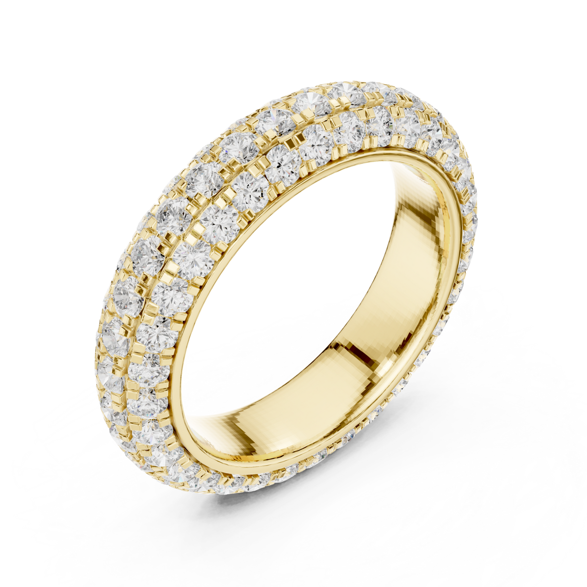 Round pave dome eternity band yellow gold front view