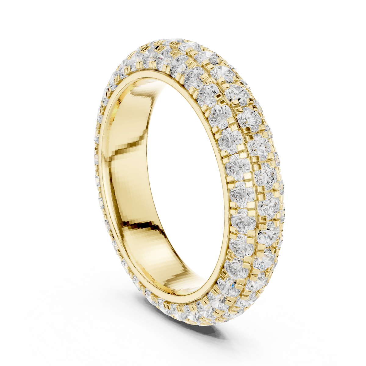 Round pave dome eternity band yellow gold side view