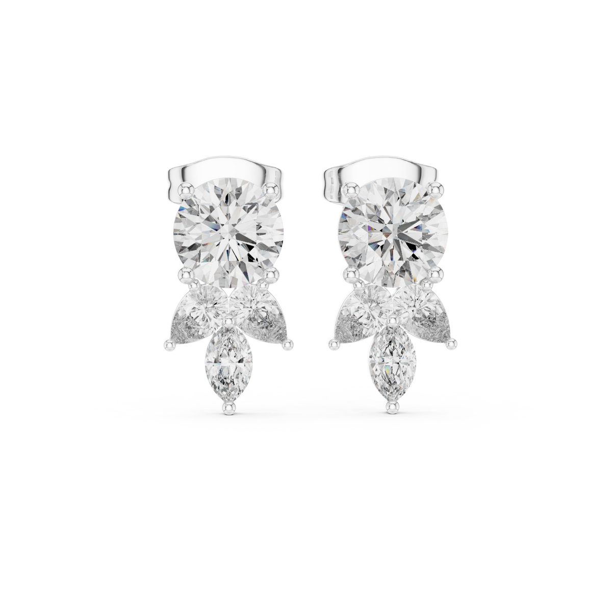  White Gold Round, Pear and Marquise Petal Drops Detail View
