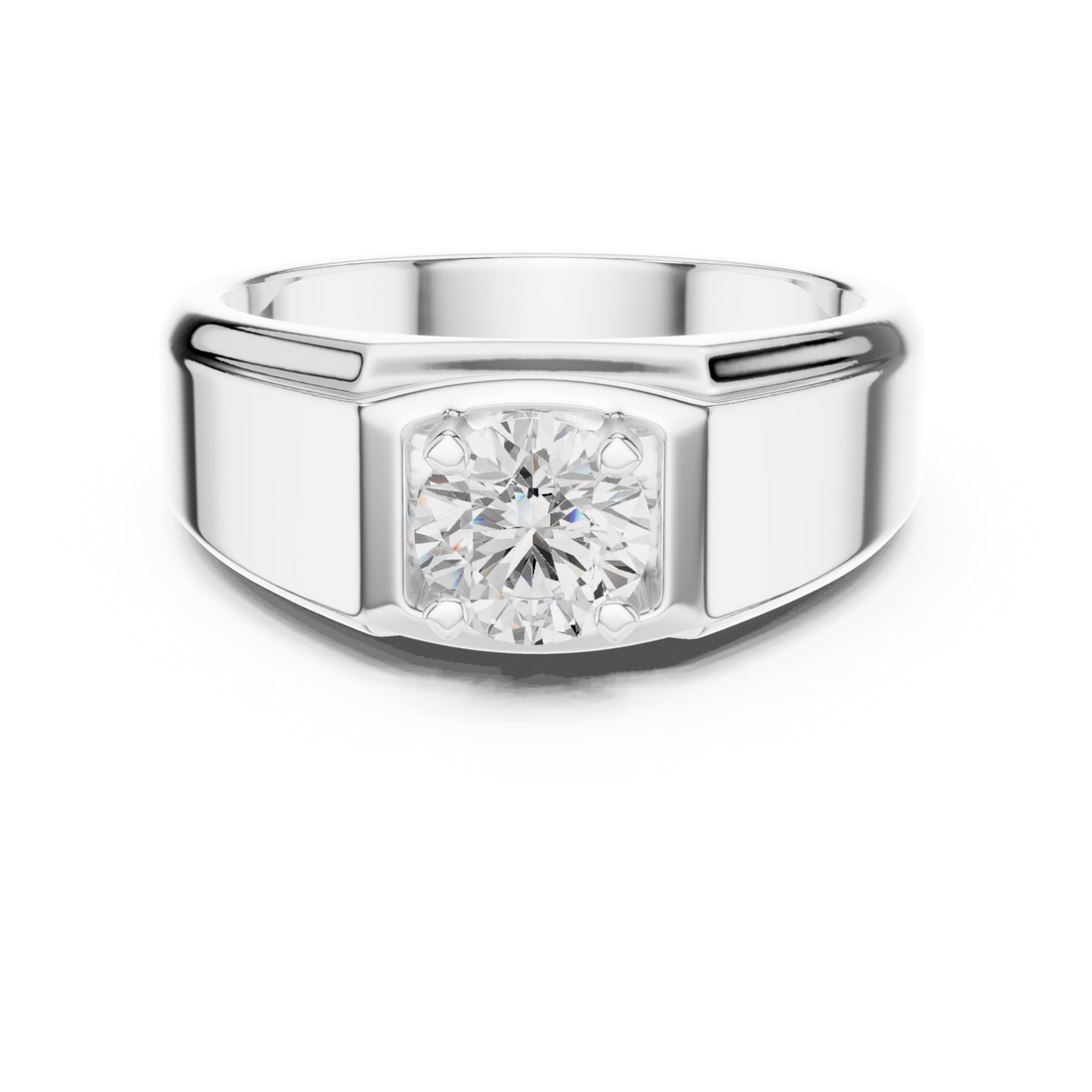  White Gold Round Prong Flat Top Ring for Him Front View