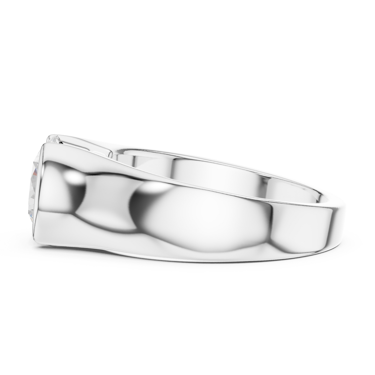  White Gold Round Semi-Bezel Solitaire Ring for Him Angle View